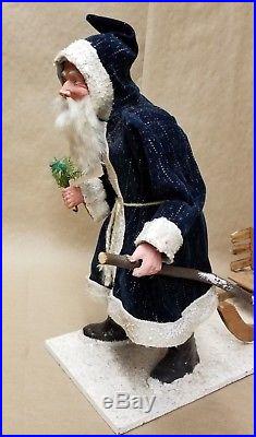 Beautiful Antique Vintage 1900's German Santa Pulling Sleigh 22 Long Dark Blue