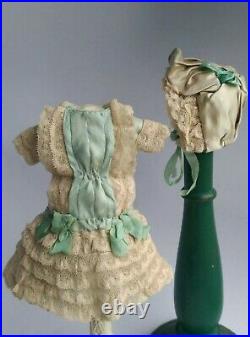 Beautiful silk Bebe doll dress and hat, German/French antique doll