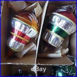 Box with 11 ANTIQUE Vtg GERMAN Xmas Glass ORNAMENT Indent Parasol Santa Ice Cream