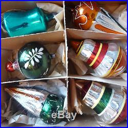 Box with 11 ANTIQUE Vtg GERMAN Xmas Glass ORNAMENT Indent Parasol Santa Ice Cream