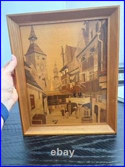 Buchschmid & Grétaux Landsberg Hexenviertel Wood Inlay Work Framed Signed
