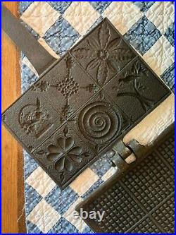 C1890 Antique German Cast Iron Waffle Maker with Ornamentation