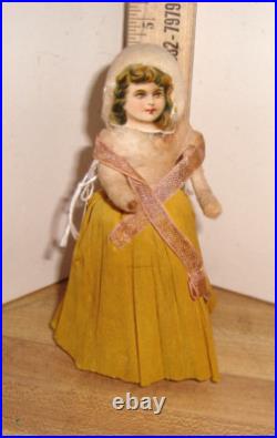 COTTON Antique German Cotton Girl Candy Container Ornament Scrap Face COTTON Antique German Cotton Girl Candy Container Ornament Scrap Face