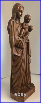Catholic Antique Vintage German Wood Carved Statue Mary and Child Madonna 16