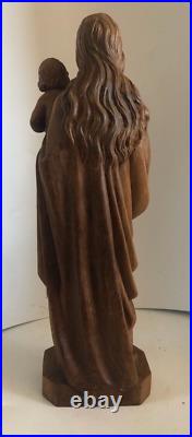 Catholic Antique Vintage German Wood Carved Statue Mary and Child Madonna 16
