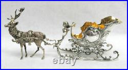 Classic Vintage Silver Old World German Reindeer & Sleigh