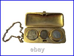 Coin Purse & Chain Holder German Silver Vintage Antique Rare Jewelry Chatelaine