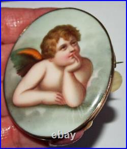 Cupid Porcelain Pin Hand Painted 65 MM Museum Quality German Meissen antique