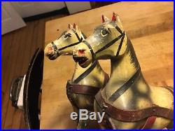 Darling Antique Vintage German Wooden Pull Toy Horse Team Original Paint Nice