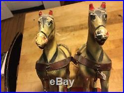 Darling Antique Vintage German Wooden Pull Toy Horse Team Original Paint Nice