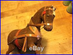 Darling Antique Vintage German Wooden Pull Toy Horse & Wagon Flock Paint Nice
