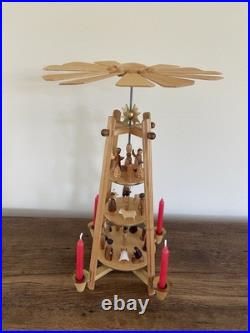 Dregeno Erzgebirge German 3-Tier Nativity Christmas Pyramid Wood Candle Carousel