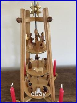 Dregeno Erzgebirge German 3-Tier Nativity Christmas Pyramid Wood Candle Carousel