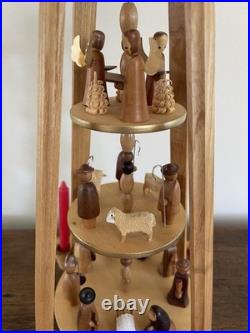 Dregeno Erzgebirge German 3-Tier Nativity Christmas Pyramid Wood Candle Carousel