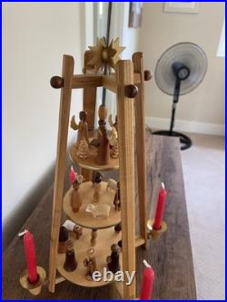 Dregeno Erzgebirge German 3-Tier Nativity Christmas Pyramid Wood Candle Carousel