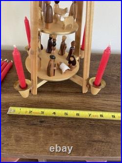 Dregeno Erzgebirge German 3-Tier Nativity Christmas Pyramid Wood Candle Carousel