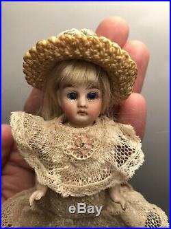 Early Antique 5 All Bisque German Kestner Doll Blue Glass Eyes Swivel Neck