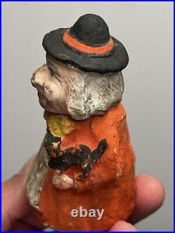 Early Antique Halloween 4 German Witch Candy Container Halloween Witch with Cat