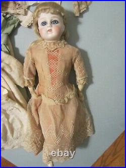 Early Antique Original 15 1/2 German Closed Mouth Fashion Doll and Wardrobe