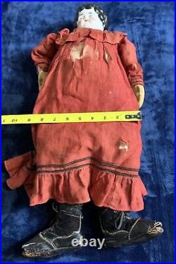 Early German China Head Black Hair Doll Sawdust Vintage Antique Please Read