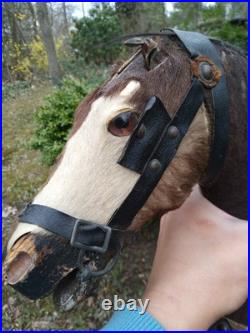 Early Primitive 1800s German Straw Stuffed Mohair Horse Wooden Mouth & Legs Early Primitive 1800s German Straw Stuffed Mohair Horse Wooden Mouth & Legs