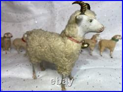 Early antique vintage putz german wooly sheep ram stick legs
