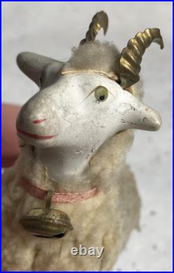 Early antique vintage putz german wooly sheep ram stick legs