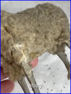 Early antique vintage putz german wooly sheep ram stick legs