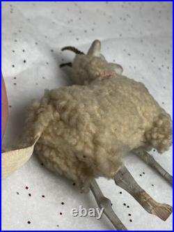 Early antique vintage putz german wooly sheep ram stick legs