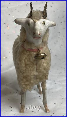 Early antique vintage putz german wooly sheep ram stick legs