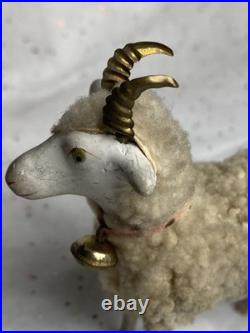 Early antique vintage putz german wooly sheep ram stick legs
