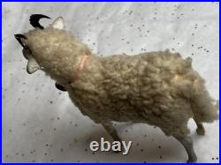 Early antique vintage putz german wooly sheep ram stick legs