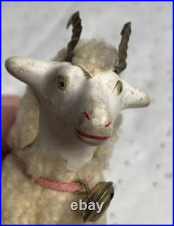 Early antique vintage putz german wooly sheep ram stick legs