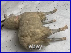 Early antique vintage putz german wooly sheep ram stick legs