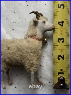 Early antique vintage putz german wooly sheep ram stick legs