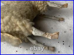 Early antique vintage putz german wooly sheep ram stick legs