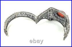 Etruscan Revival 800 Silver Open Work Filigree Cannetille Bracelet with Carnelian