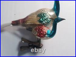 Excellent Antique German Glass Swan & Baby Bird Clip On Christmas 1930's