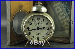 Excellent Junghans German Working Alarm Clock Pyrography Wooden Box Antique Vtg