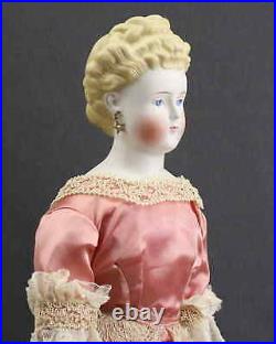 Exquisite Antique Parian Doll In Pink Dress