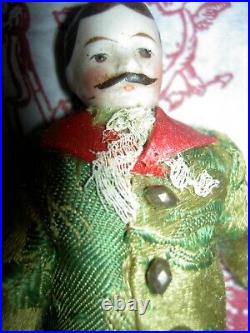 Extraordinary antique German bisque military dollhouse doll mustache, labeled box