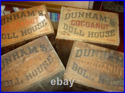 FOUR antique German bisque, 5 dollhouse FAMILY dolls originally dressed exlnt