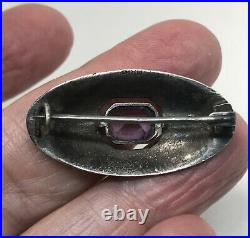 Fine Antique German Hand Hammered Arts & Crafts Amethyst Pin 900 Silver- c. 1910