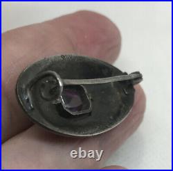 Fine Antique German Hand Hammered Arts & Crafts Amethyst Pin 900 Silver- c. 1910