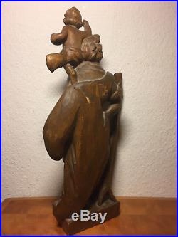 Fine antique vintage german wood carving Saint Christopher & Jesus Christ statue