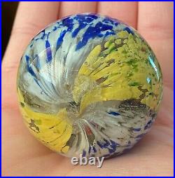 GIANT Antique Vintage German Onionskin Blue/Yellow Marble Some Damage 2.11