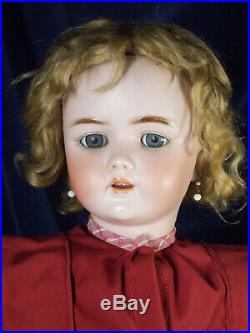 GORGEOUS Antique H Handwerck German Bisque Doll 69 Curly Blonde Wig Pretty Dress