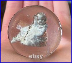 GORGEOUS Antique Vintage German Sulphide Sitting Girl Marble VERY RARE 1.83