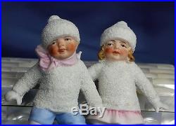 Galluba Era Hertwig Bisque Ice Skaters Snow Baby Figurines Book Examples V Rare