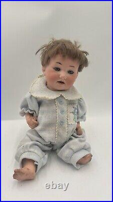 German Antique Bisque Baby DOLL Blue Hand PAINTED